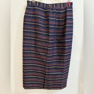Jones New York Lined Linen dark Stripe Faux Wrap Skirt Size 12